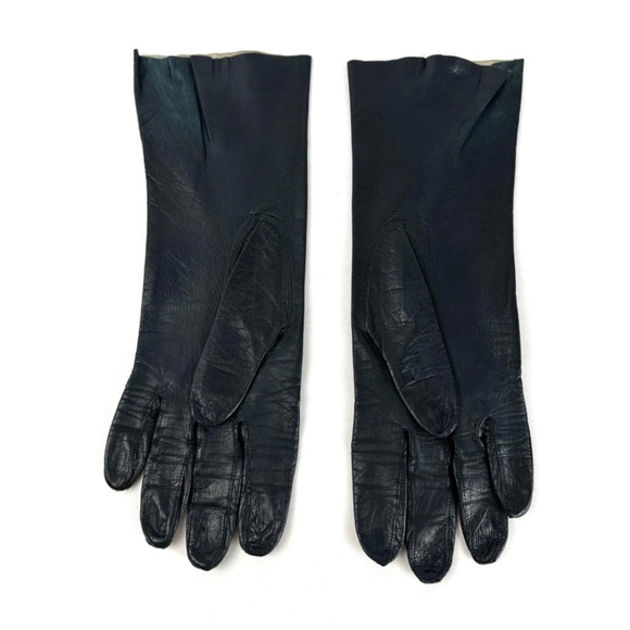 Vintage 1950’s ‘Aris of Paris’ Real Kid Navy Blue Leather Long Gloves - 7 1/2 - Picture 4 of 10